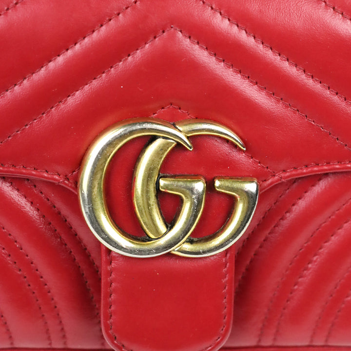 Gucci Red Matelassé Chevron Leather GG Marmont Small Shoulder Bag