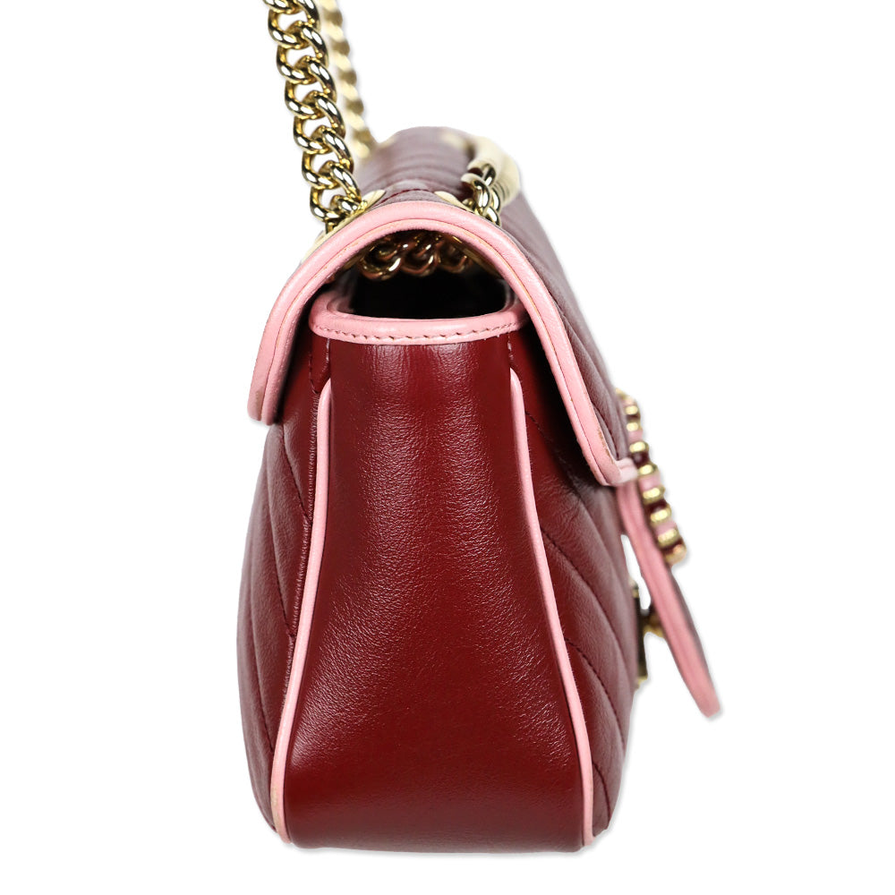 Gucci Red Matelassé Leather Torchon GG Marmont Small Flap Shoulder Bag