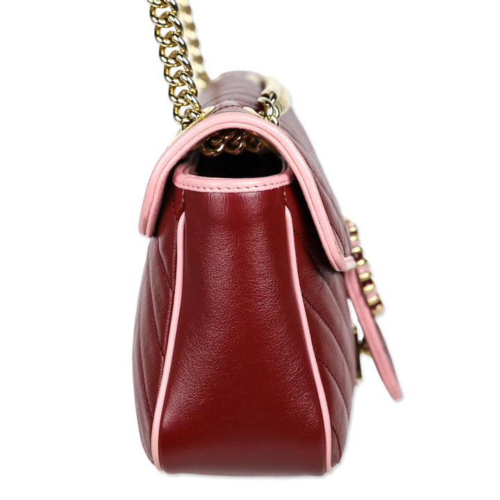 Gucci Red Matelassé Leather Torchon GG Marmont Small Flap Shoulder Bag