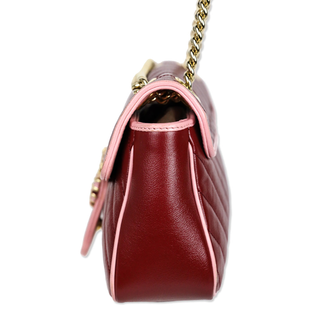 Gucci Red Matelassé Leather Torchon GG Marmont Small Flap Shoulder Bag