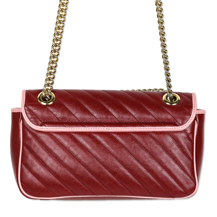 Gucci Red Matelassé Leather Torchon GG Marmont Small Flap Shoulder Bag