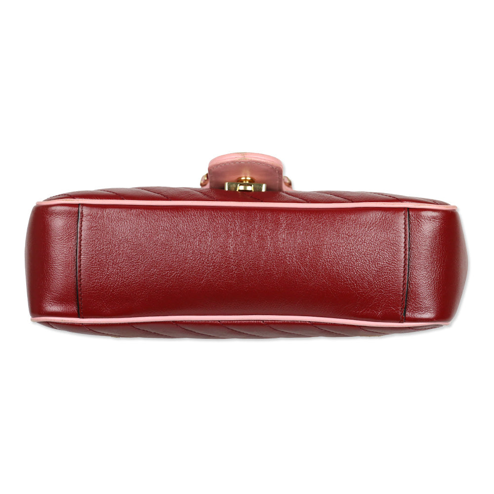 Gucci Red Matelassé Leather Torchon GG Marmont Small Flap Shoulder Bag