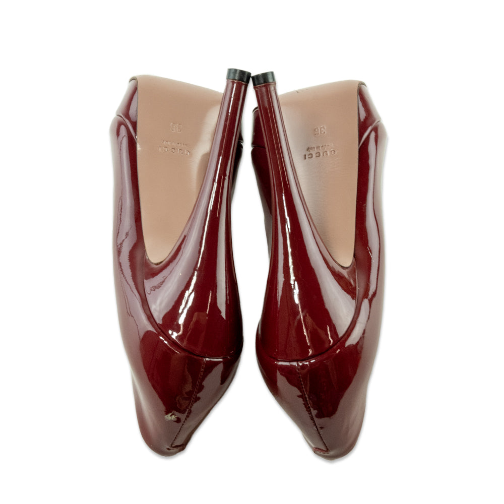 Gucci Red Patent Leather Peep Toe Pumps