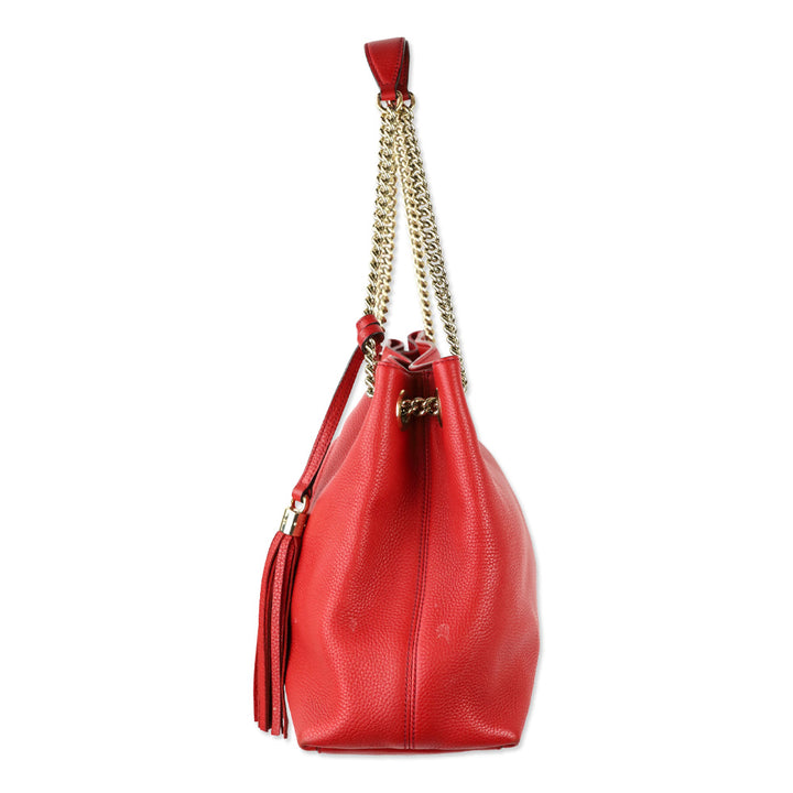 Gucci Red Pebbled Leather Soho Chain Tote Bag