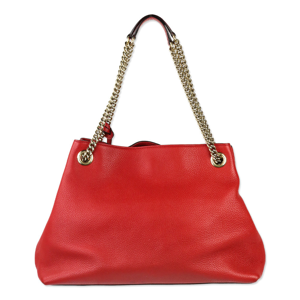 Gucci Red Pebbled Leather Soho Chain Tote Bag