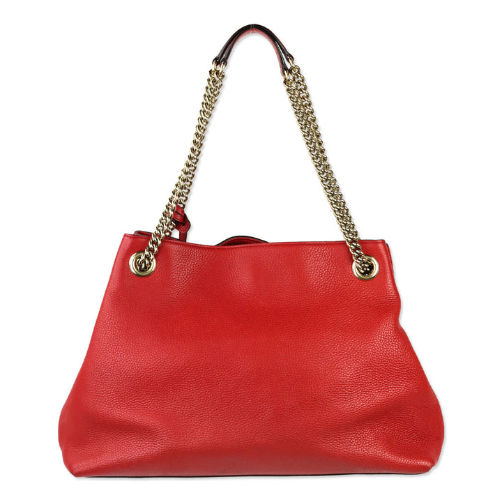Gucci Red Pebbled Leather Soho Chain Tote Bag