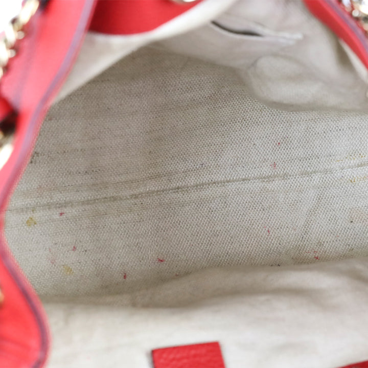 Gucci Red Pebbled Leather Soho Chain Tote Bag