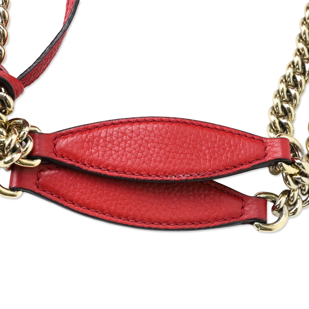 Gucci Red Pebbled Leather Soho Chain Tote Bag