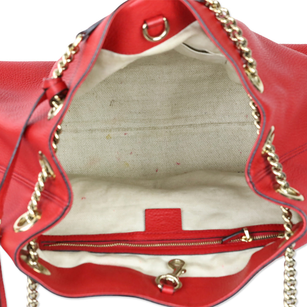 Gucci Red Pebbled Leather Soho Chain Tote Bag