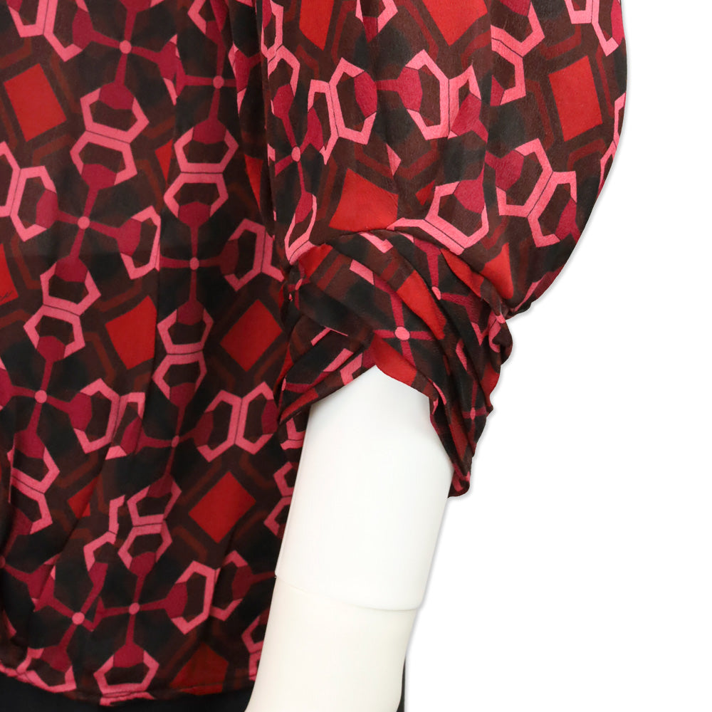 Gucci Red/Pink Geometric Print Silk Bow Neck Blouse