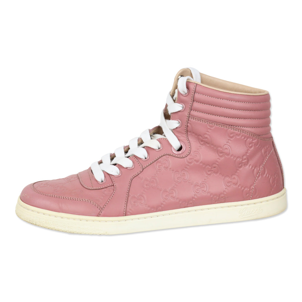 Gucci Rose Pink Guccissima Leather High-Top Sneakers
