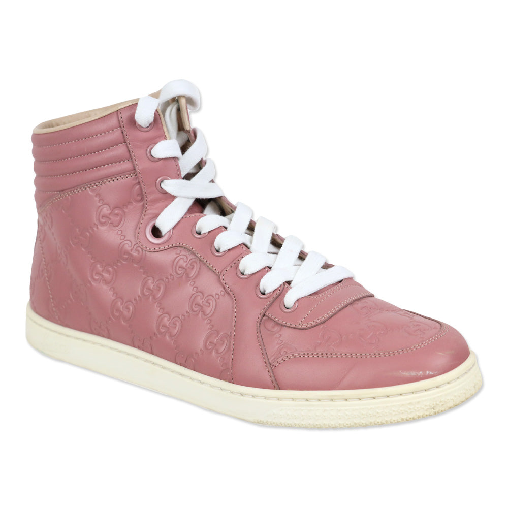 Gucci Rose Pink Guccissima Leather High-Top Sneakers