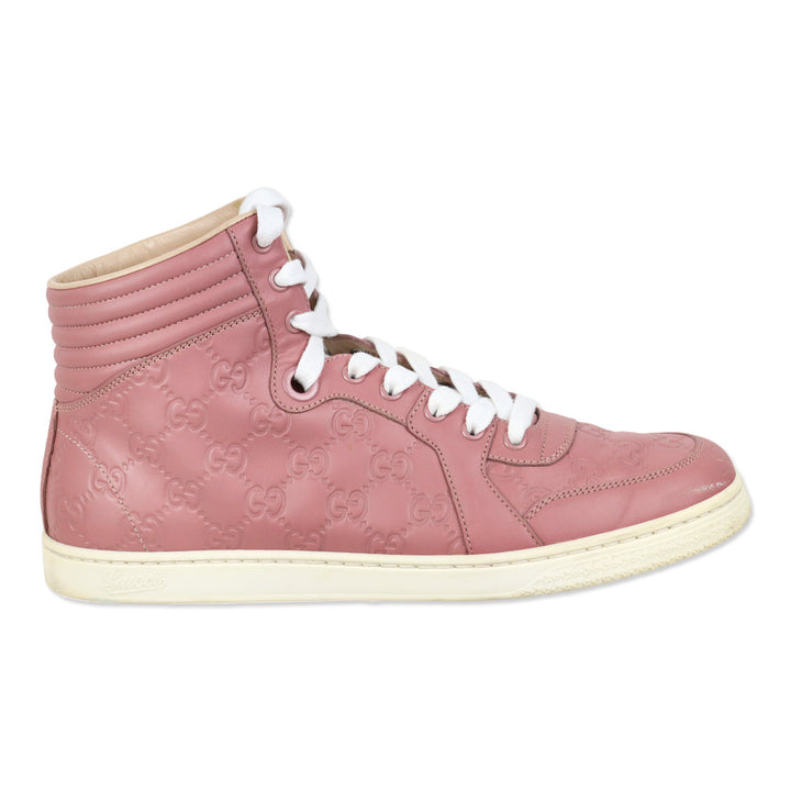 Gucci Rose Pink Guccissima Leather High-Top Sneakers
