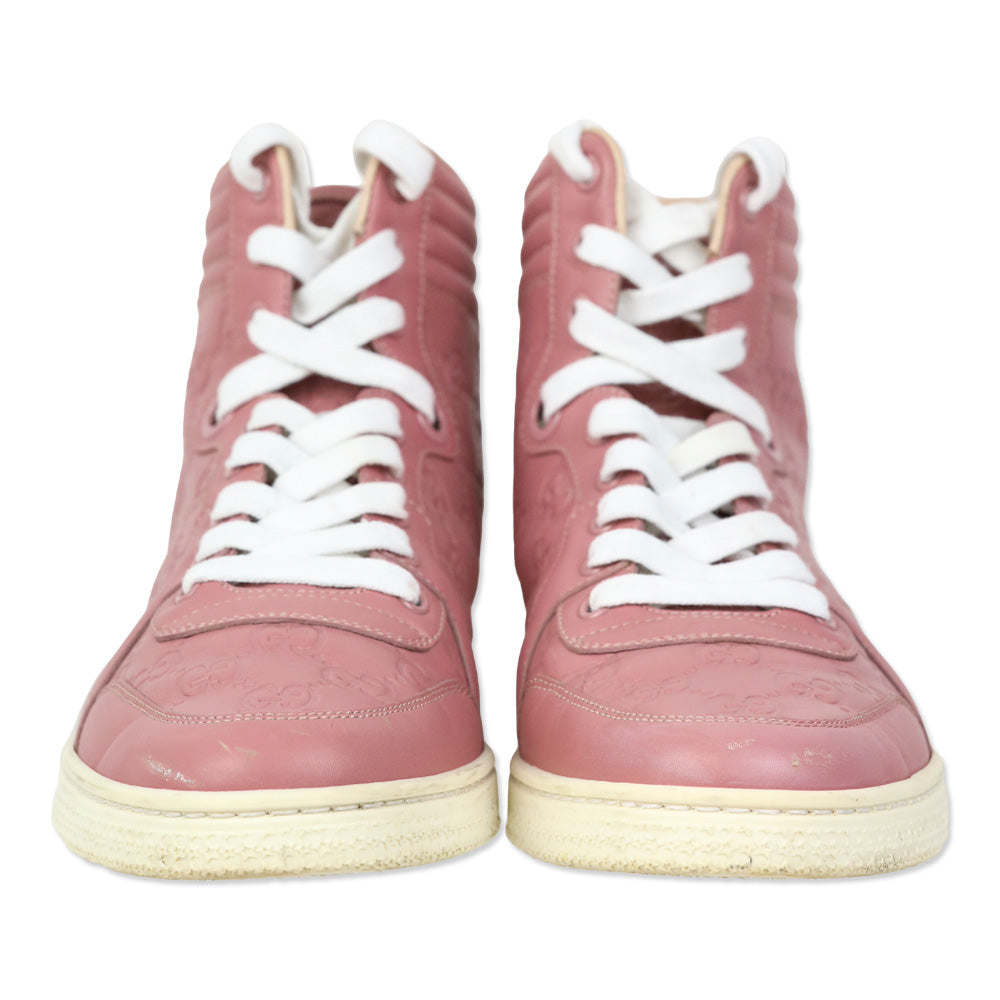 Gucci Rose Pink Guccissima Leather High-Top Sneakers