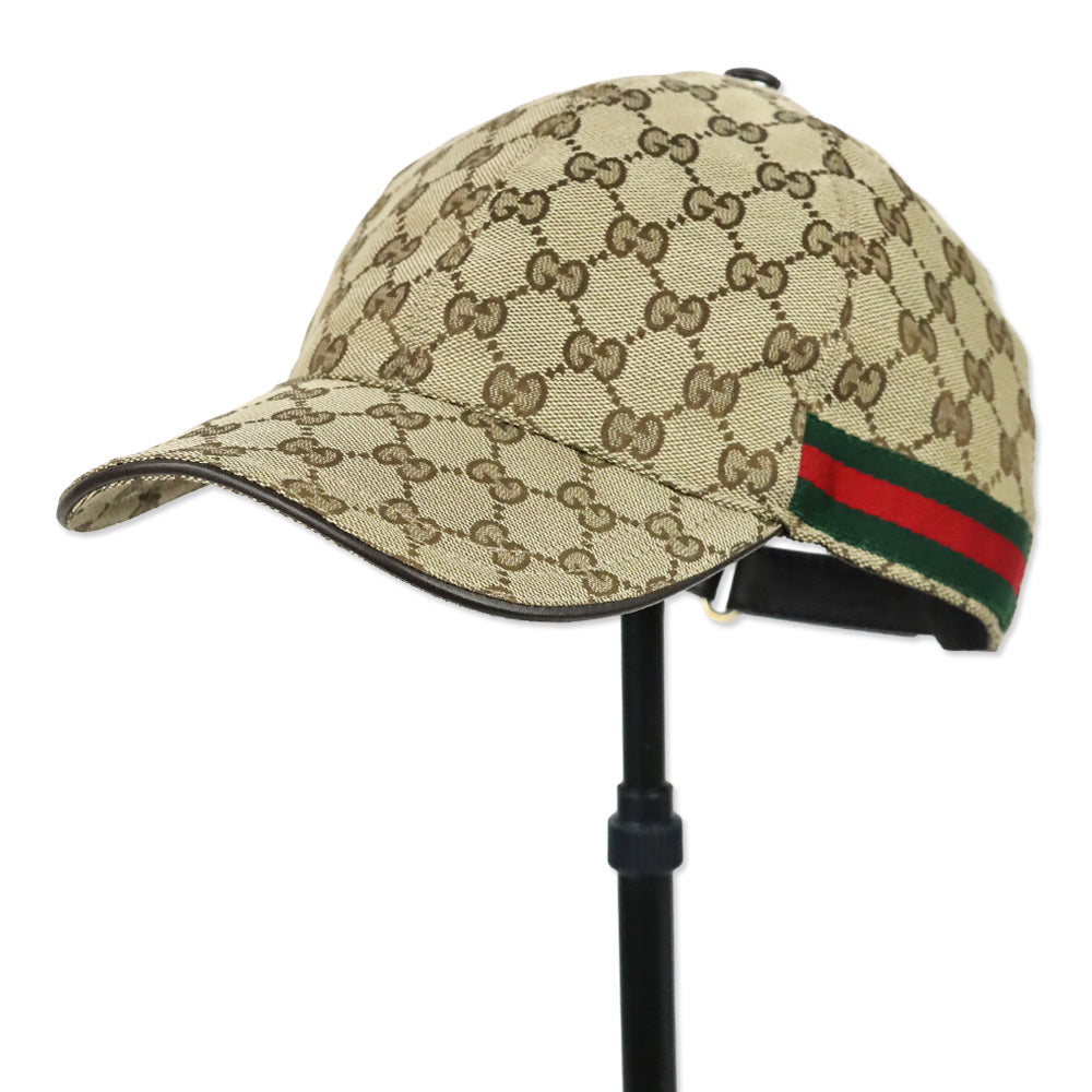 Gucci Sand/Dark Brown GG Cotton Baseball Hat With Web