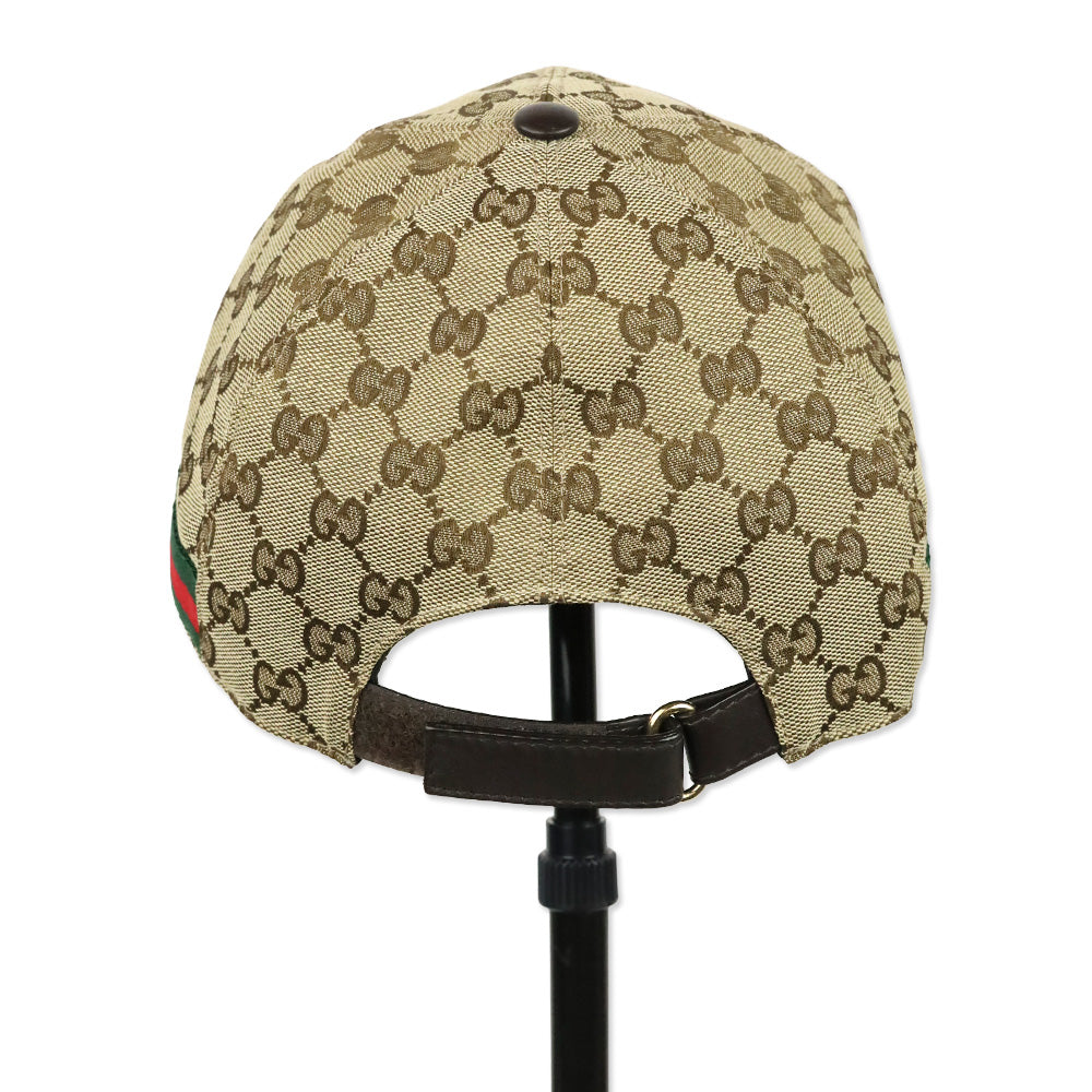 Gucci Sand/Dark Brown GG Cotton Baseball Hat With Web