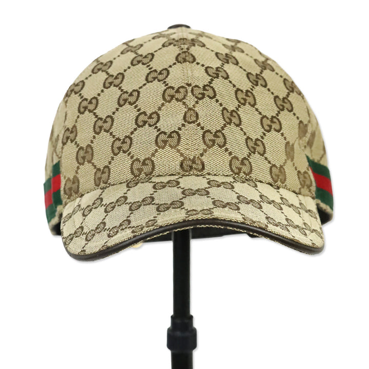 Gucci Sand/Dark Brown GG Cotton Baseball Hat With Web