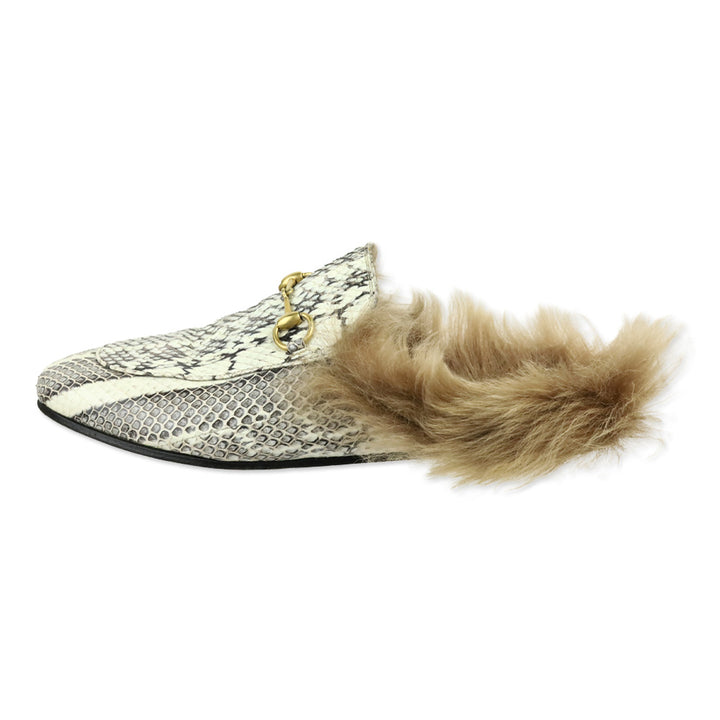 Gucci Snakeskin Horsebit Fur Princetown Mule