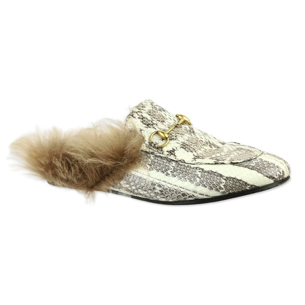 Gucci Snakeskin Horsebit Fur Princetown Mule