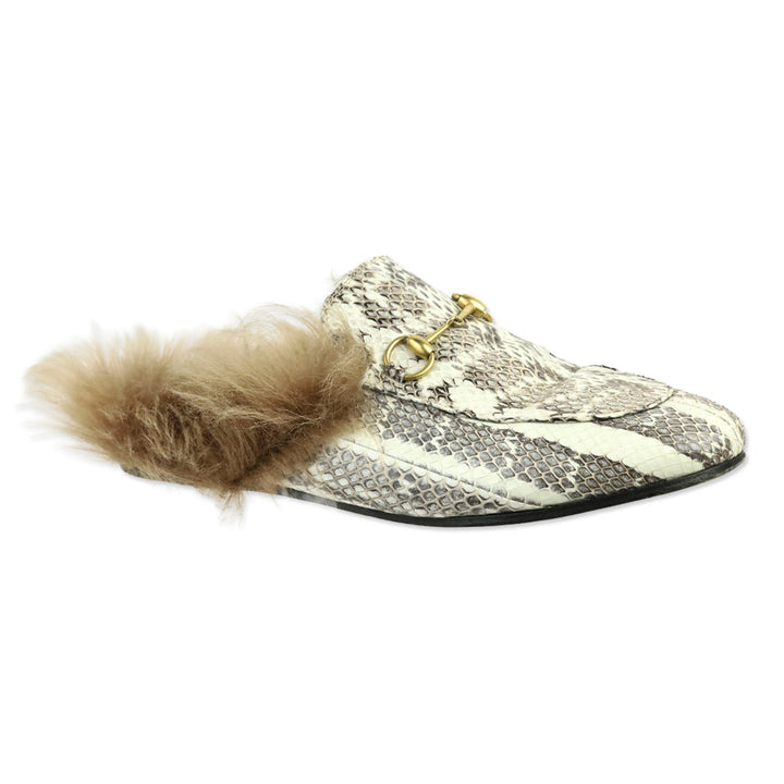 Gucci Snakeskin Horsebit Fur Princetown Mule