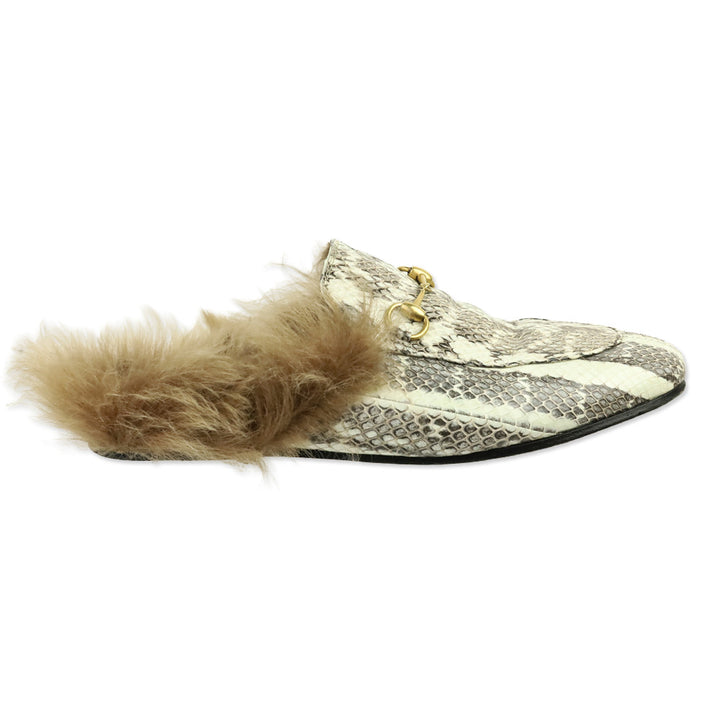 Gucci Snakeskin Horsebit Fur Princetown Mule