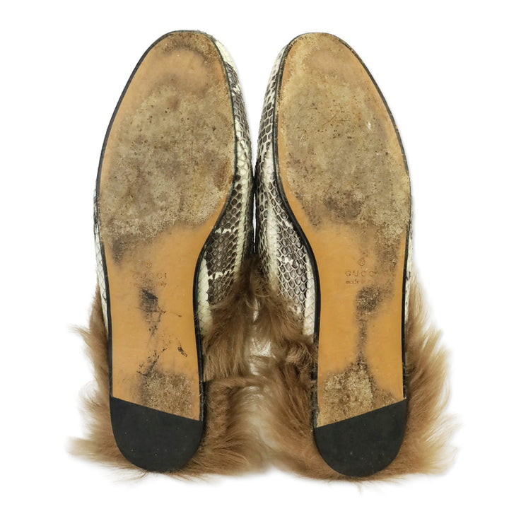 Gucci Snakeskin Horsebit Fur Princetown Mule