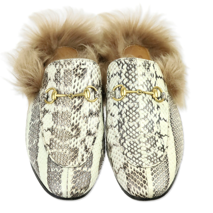 Gucci Snakeskin Horsebit Fur Princetown Mule