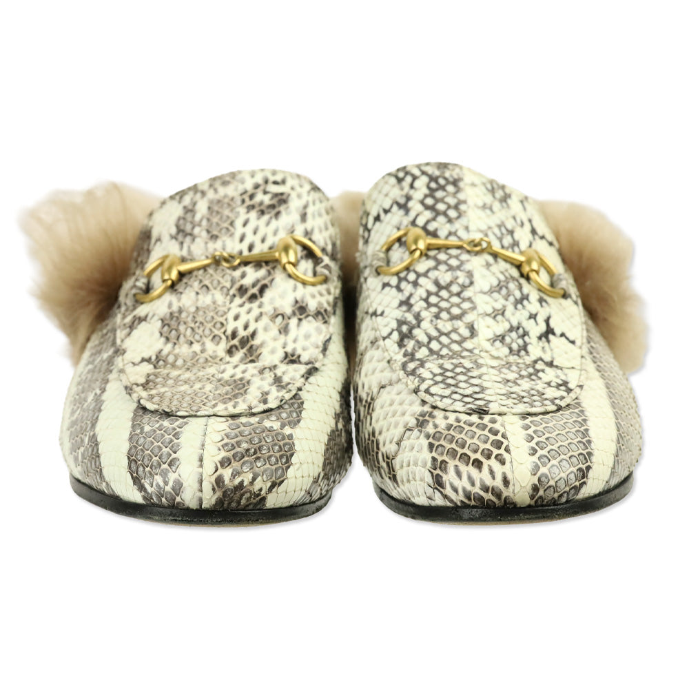 Gucci Snakeskin Horsebit Fur Princetown Mule