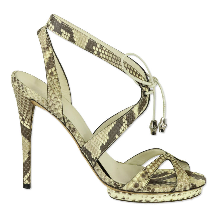 Gucci Snakeskin Leather Lace-Up Front Strappy Sandal