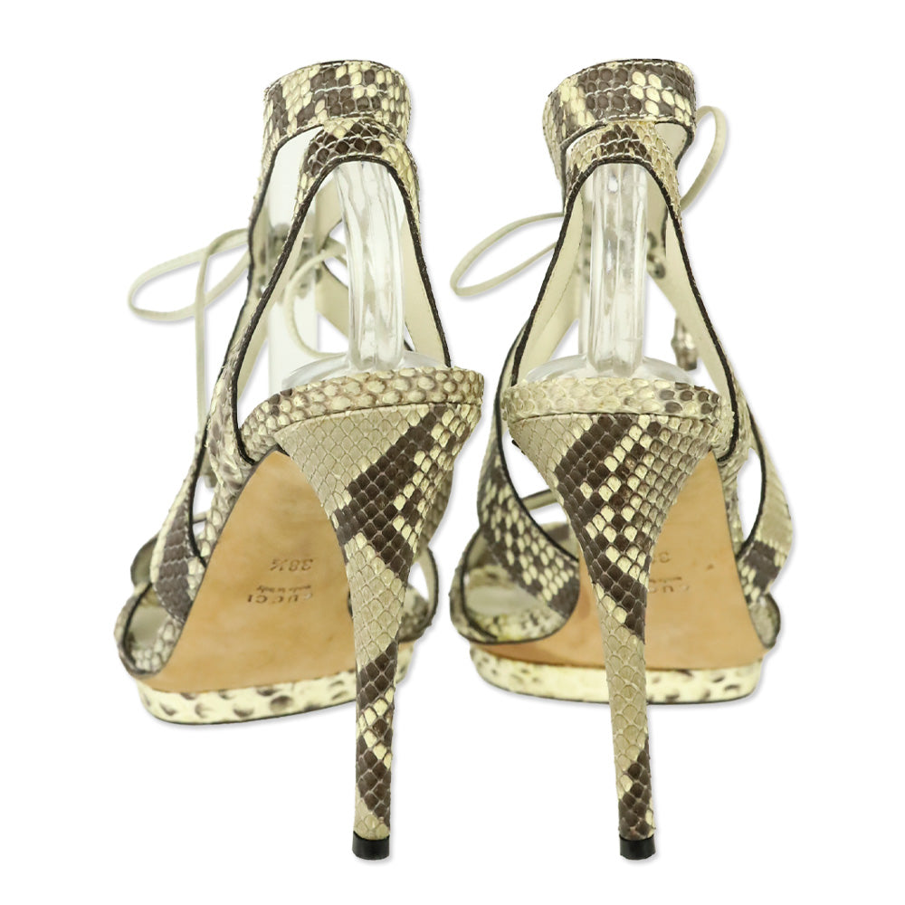 Gucci Snakeskin Leather Lace-Up Front Strappy Sandal