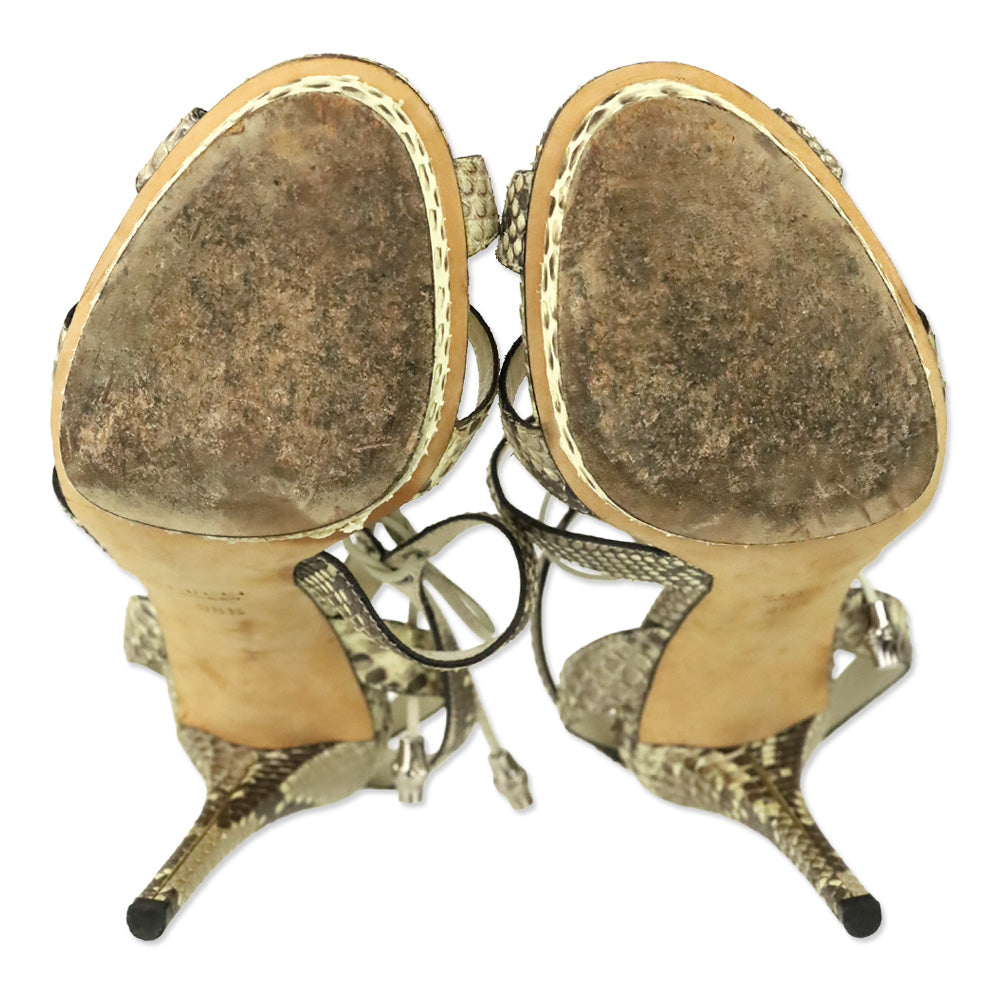 Gucci Snakeskin Leather Lace-Up Front Strappy Sandal