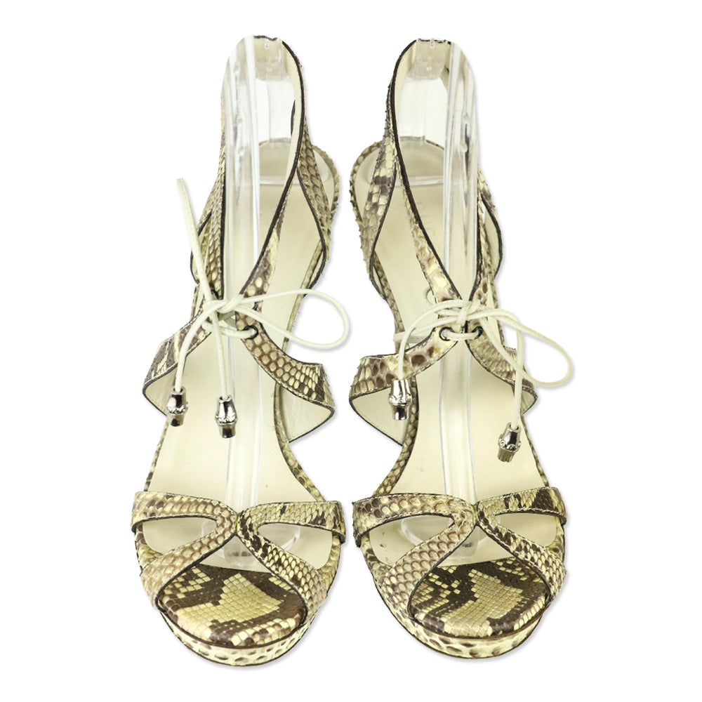 Gucci Snakeskin Leather Lace-Up Front Strappy Sandal