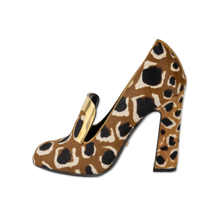 Gucci Square Toe Animal Print Calf Hair Pumps