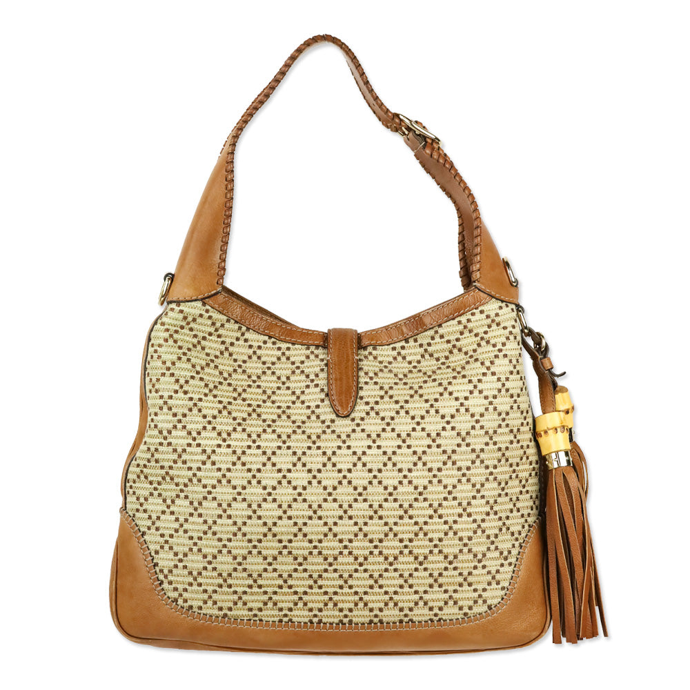 Gucci Tan Diamante Canvas New Jackie Medium Shoulder Bag