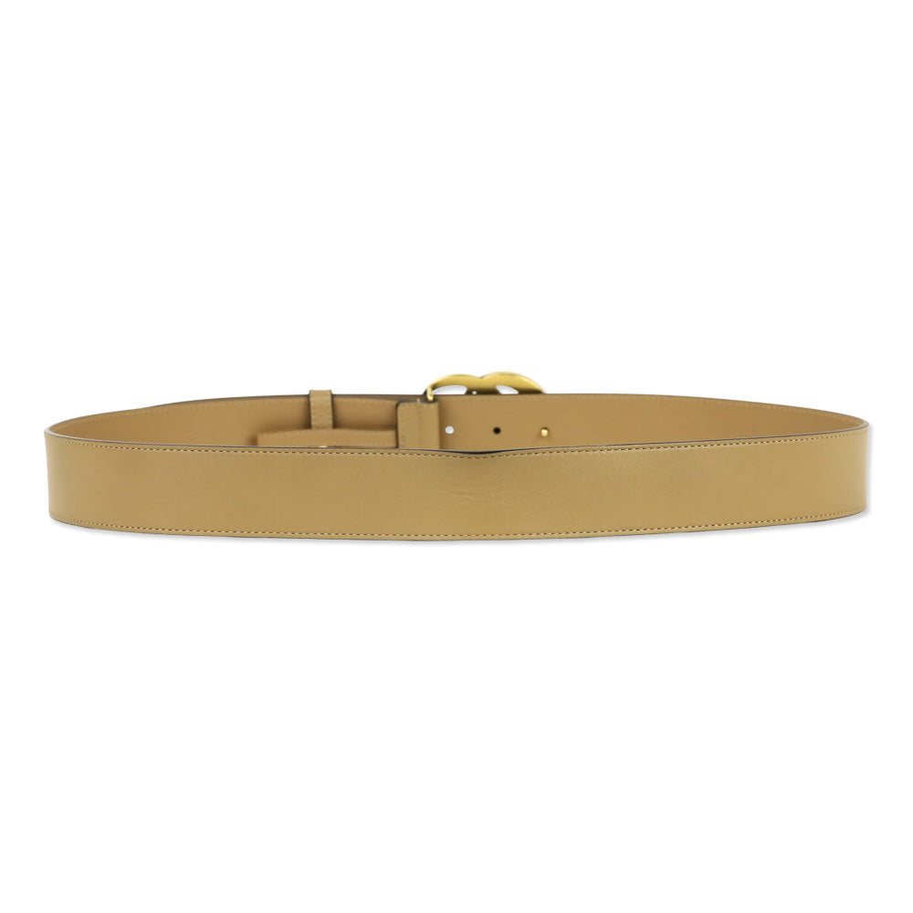 Gucci Tan Leather Antique Gold GG Marmont Belt
