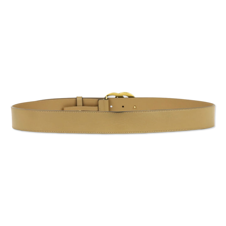 Gucci Tan Leather Antique Gold GG Marmont Belt