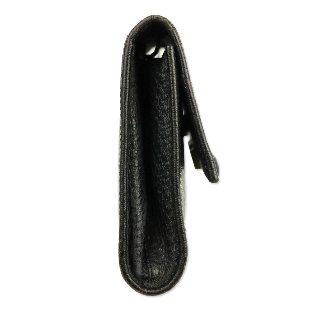 Gucci Vintage Black Grained Leather Bamboo Flap Clutch