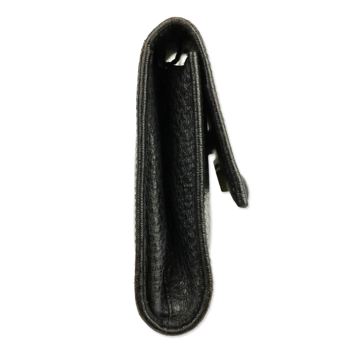 Gucci Vintage Black Grained Leather Bamboo Flap Clutch