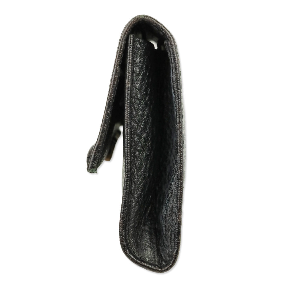 Gucci Vintage Black Grained Leather Bamboo Flap Clutch