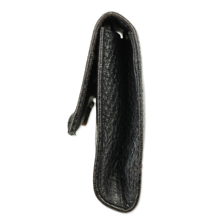 Gucci Vintage Black Grained Leather Bamboo Flap Clutch