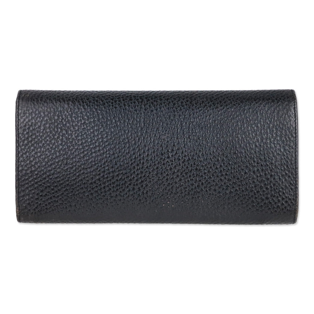 Gucci Vintage Black Grained Leather Bamboo Flap Clutch