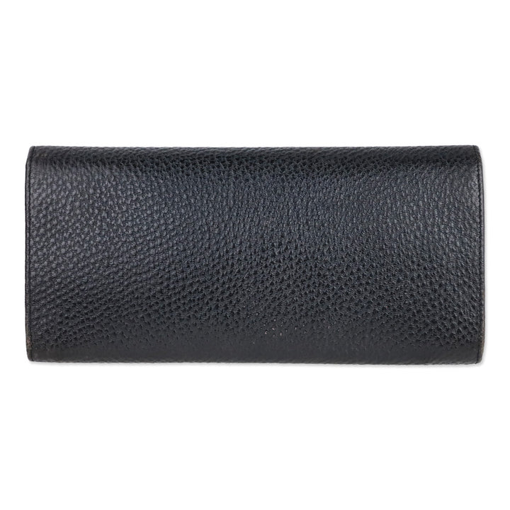 Gucci Vintage Black Grained Leather Bamboo Flap Clutch