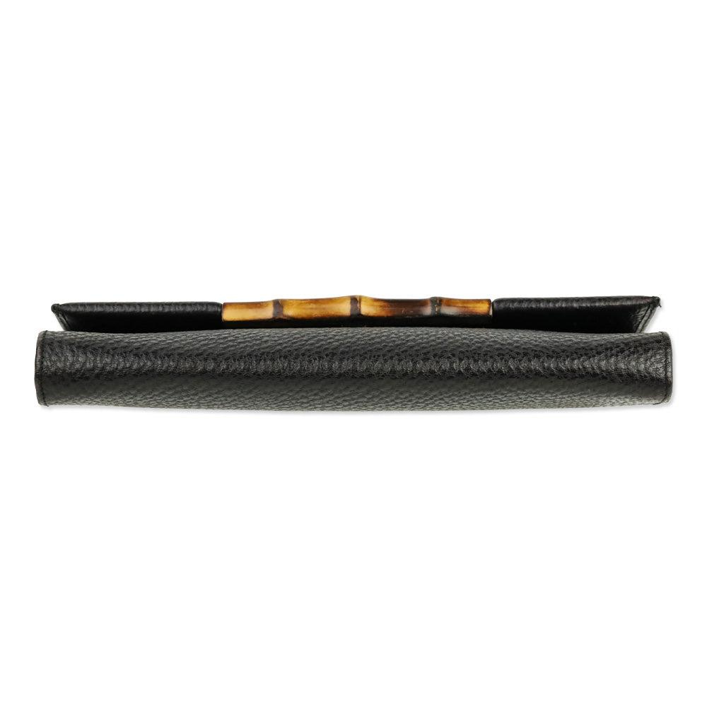 Gucci Vintage Black Grained Leather Bamboo Flap Clutch