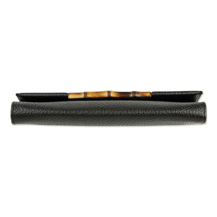 Gucci Vintage Black Grained Leather Bamboo Flap Clutch