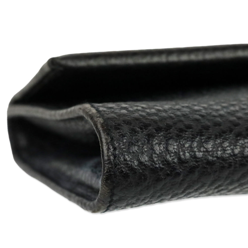 Gucci Vintage Black Grained Leather Bamboo Flap Clutch
