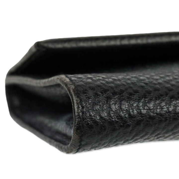 Gucci Vintage Black Grained Leather Bamboo Flap Clutch