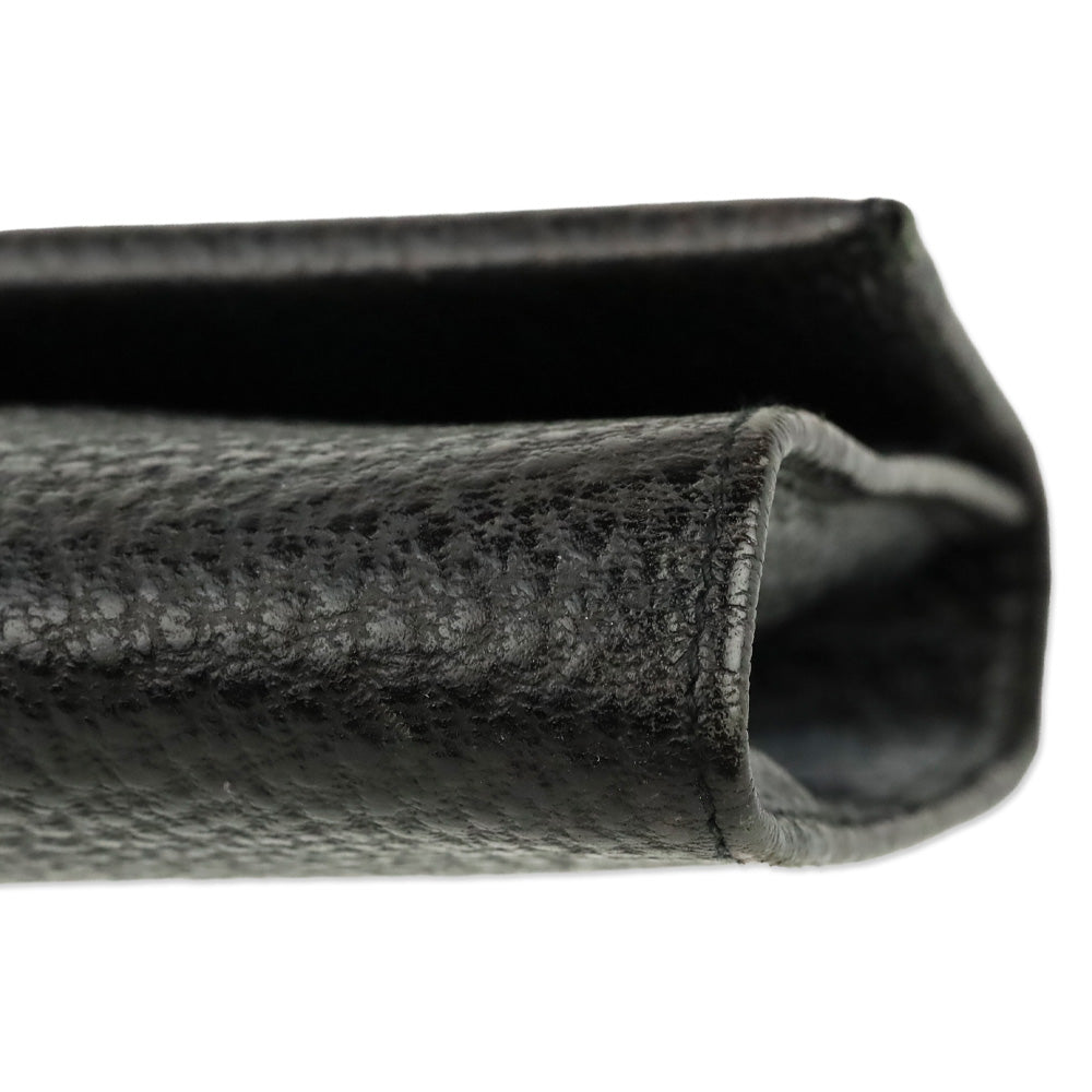 Gucci Vintage Black Grained Leather Bamboo Flap Clutch