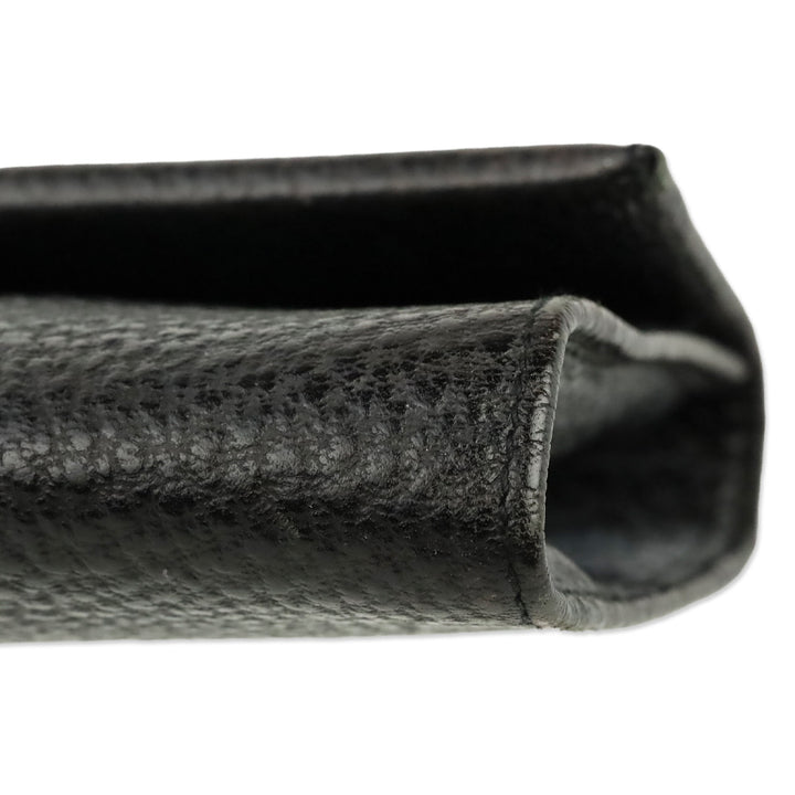 Gucci Vintage Black Grained Leather Bamboo Flap Clutch