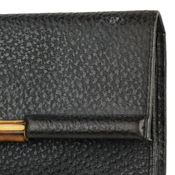 Gucci Vintage Black Grained Leather Bamboo Flap Clutch