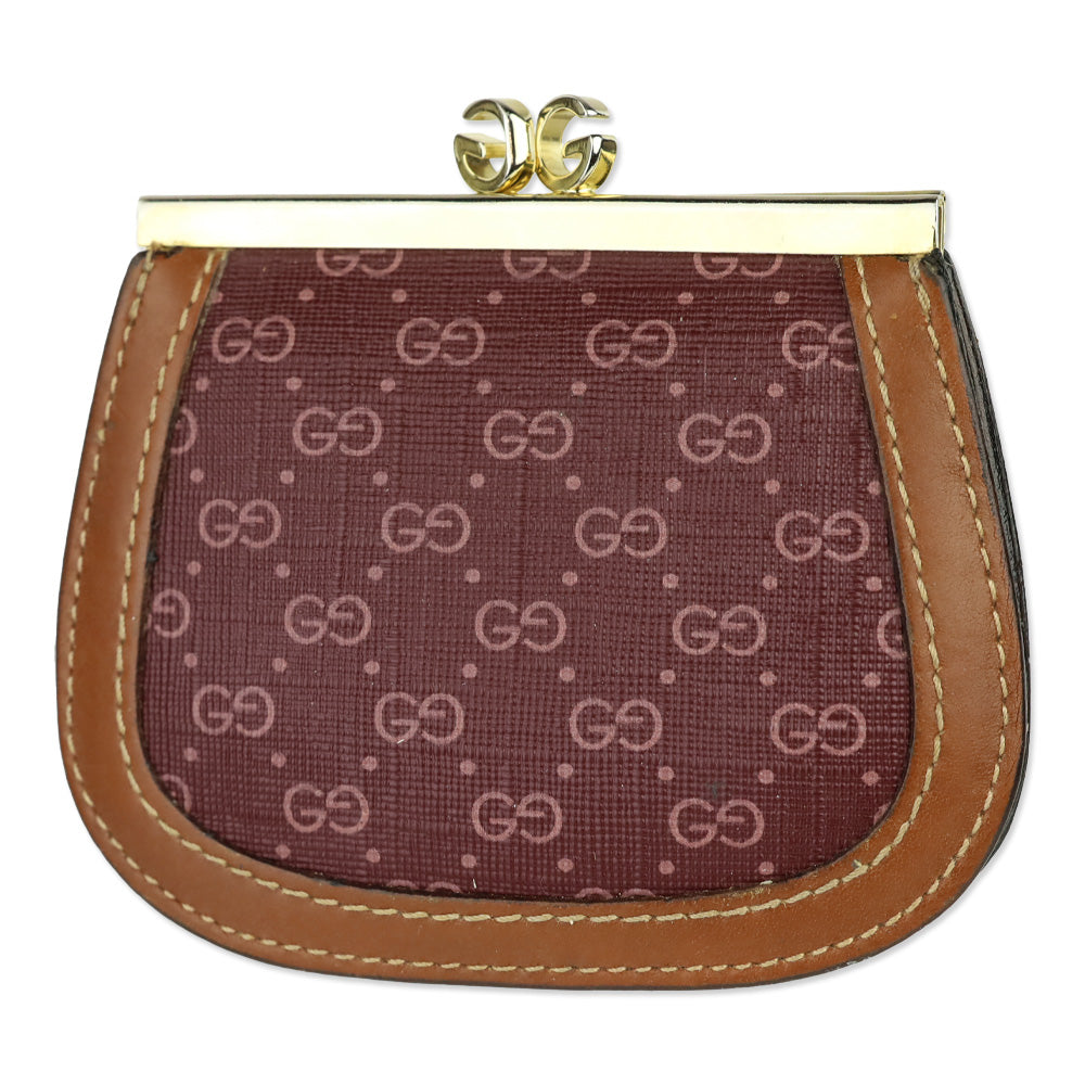 Gucci Vintage Burgundy Micro GG Monogram Kiss-Lock Coin Pouch